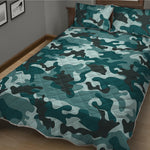 Forest Green Camouflage Print Quilt Bed Set
