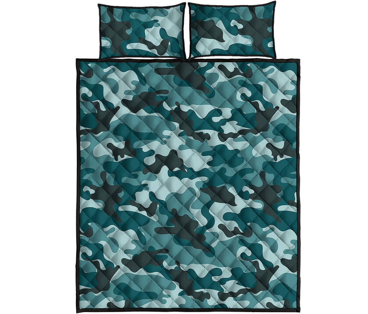 Forest Green Camouflage Print Quilt Bed Set