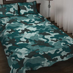 Forest Green Camouflage Print Quilt Bed Set