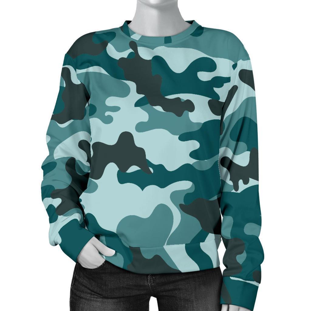 Forest Green Camouflage Print Women's Crewneck Sweatshirt GearFrost