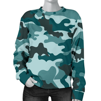 Forest Green Camouflage Print Women's Crewneck Sweatshirt GearFrost