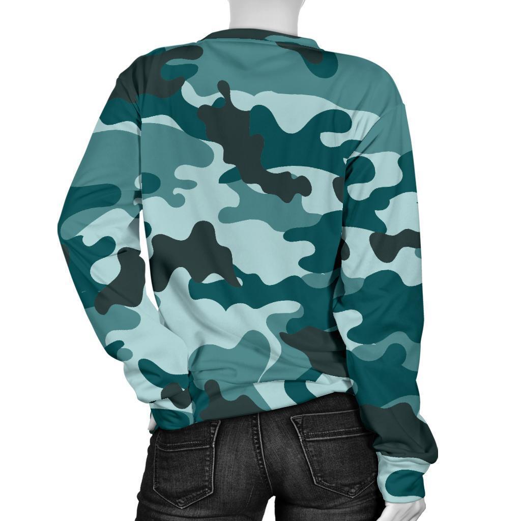 Forest Green Camouflage Print Women's Crewneck Sweatshirt GearFrost