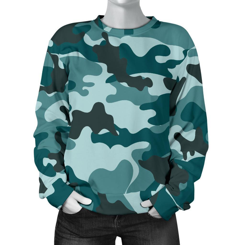 Forest Green Camouflage Print Women's Crewneck Sweatshirt GearFrost