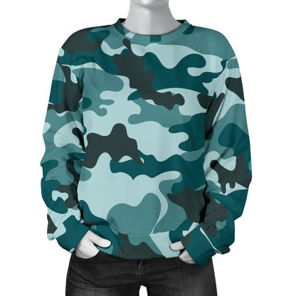 Forest Green Camouflage Print Women's Crewneck Sweatshirt GearFrost
