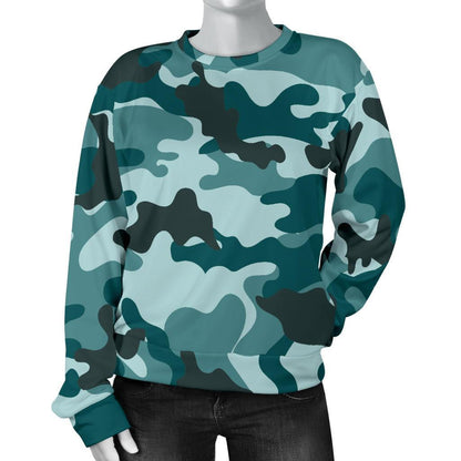 Forest Green Camouflage Print Women's Crewneck Sweatshirt GearFrost