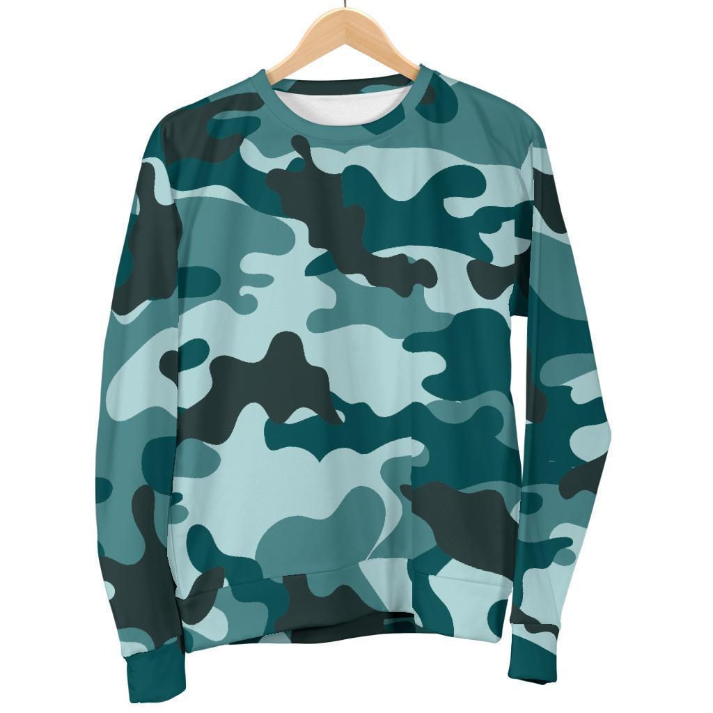Forest Green Camouflage Print Women's Crewneck Sweatshirt GearFrost
