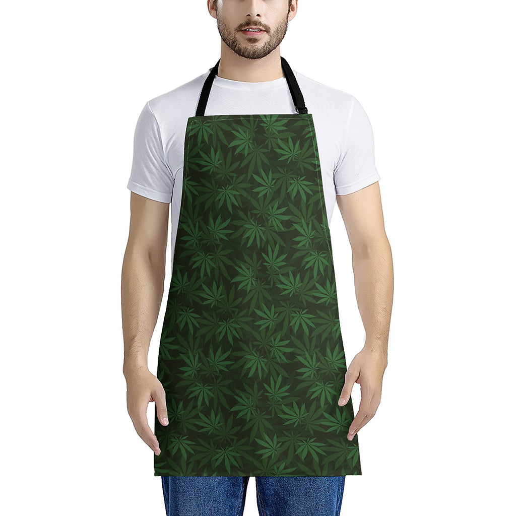 Forest Green Cannabis Leaf Print Apron