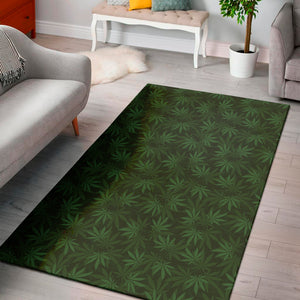 Forest Green Cannabis Leaf Print Area Rug