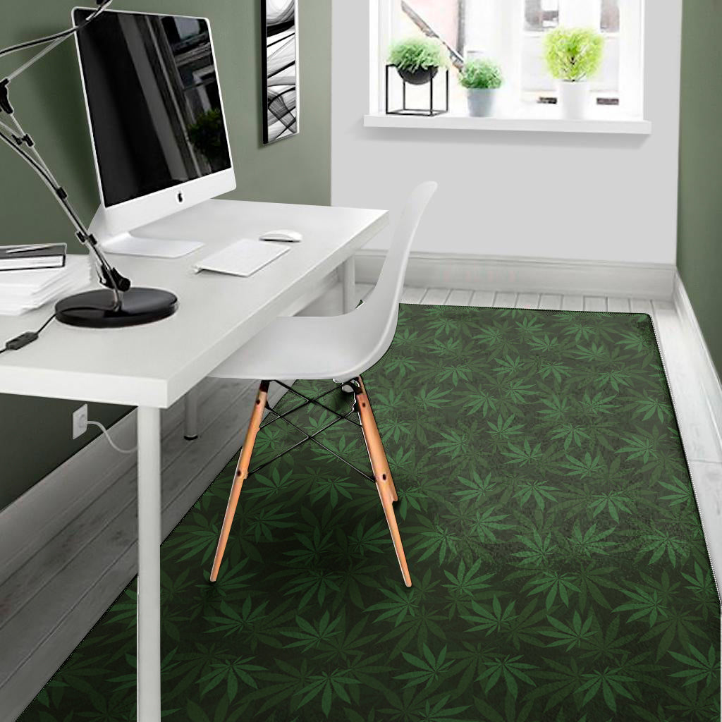 Forest Green Cannabis Leaf Print Area Rug