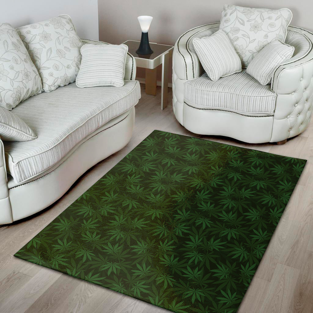 Forest Green Cannabis Leaf Print Area Rug