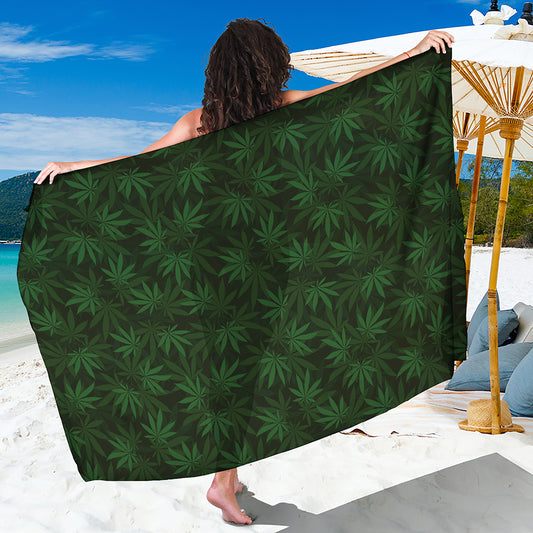 Forest Green Cannabis Leaf Print Beach Sarong Wrap