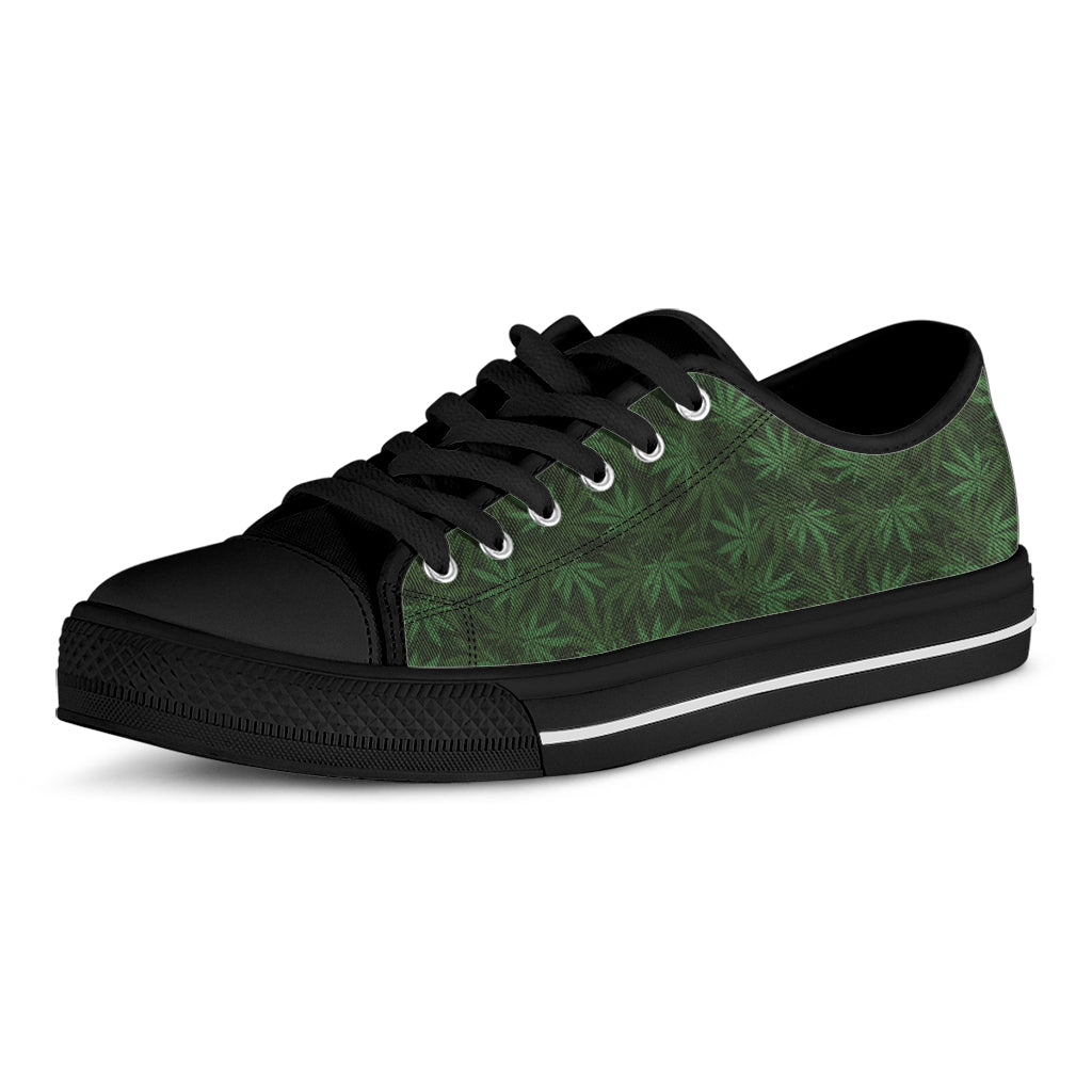 Forest Green Cannabis Leaf Print Black Low Top Shoes