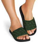 Forest Green Cannabis Leaf Print Black Slide Sandals