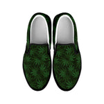 Forest Green Cannabis Leaf Print Black Slip On Shoes