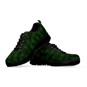 Forest Green Cannabis Leaf Print Black Sneakers