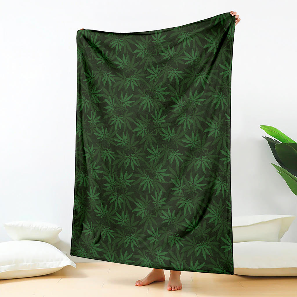 Forest Green Cannabis Leaf Print Blanket