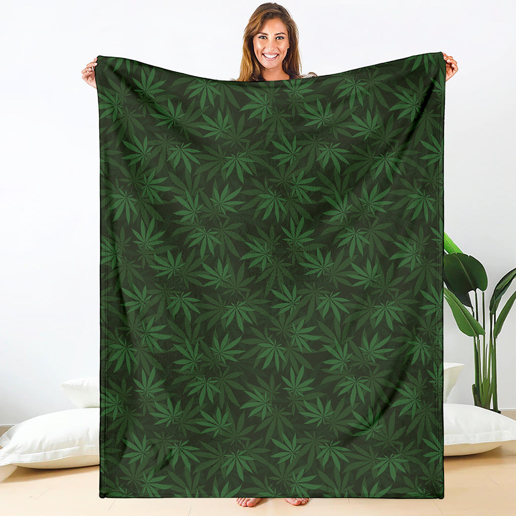 Forest Green Cannabis Leaf Print Blanket