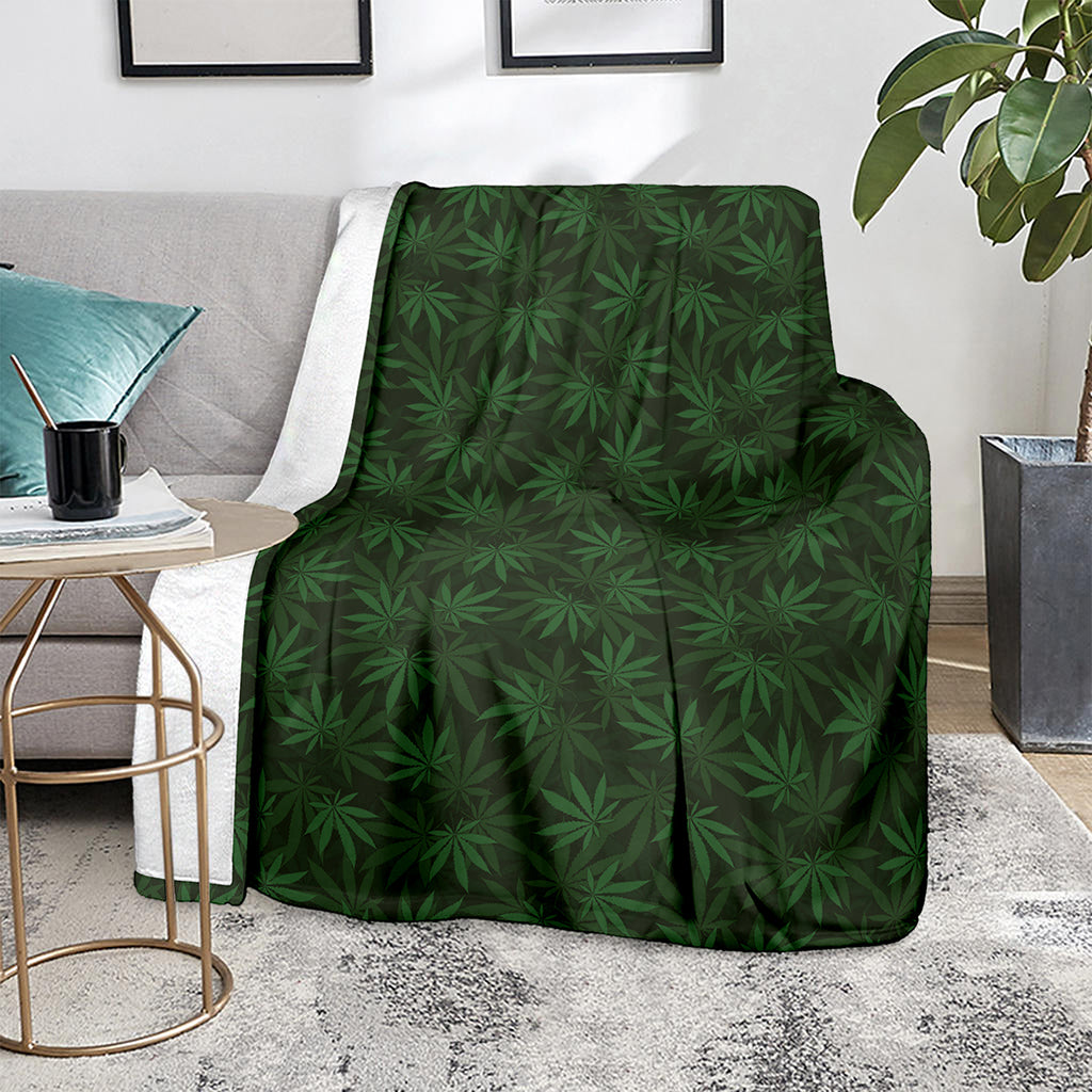 Forest Green Cannabis Leaf Print Blanket