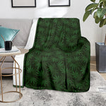 Forest Green Cannabis Leaf Print Blanket