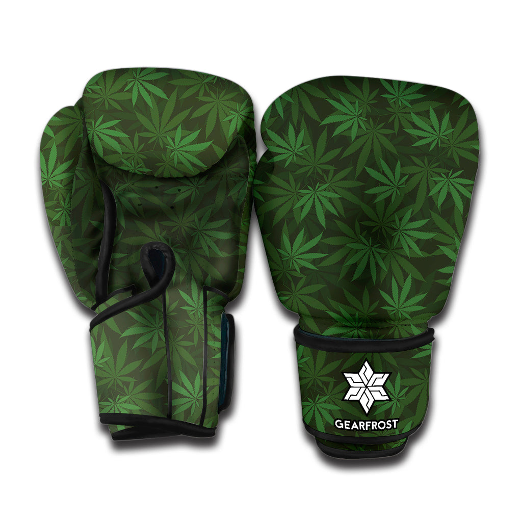 Forest Green Cannabis Leaf Print Boxing Gloves