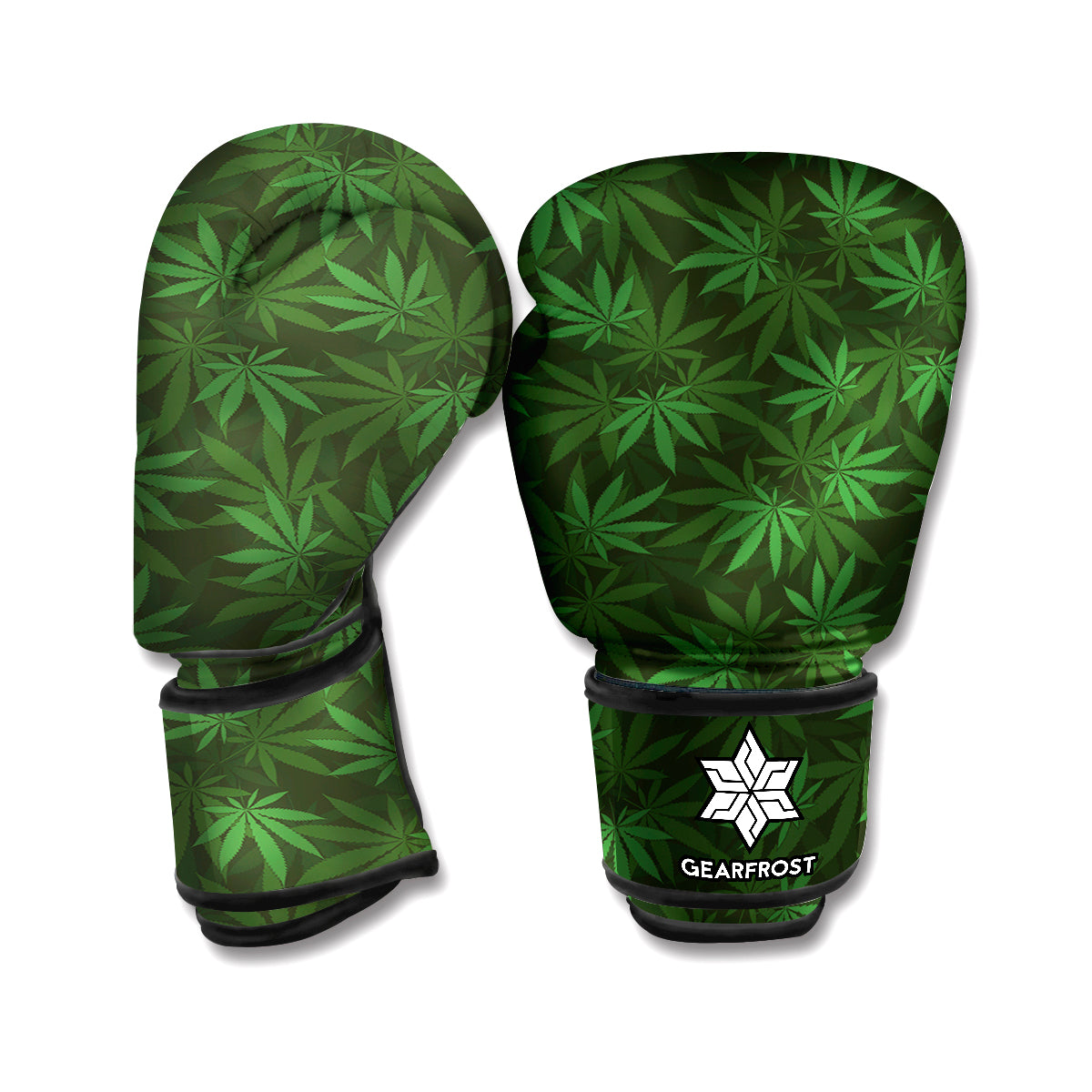 Forest Green Cannabis Leaf Print Boxing Gloves