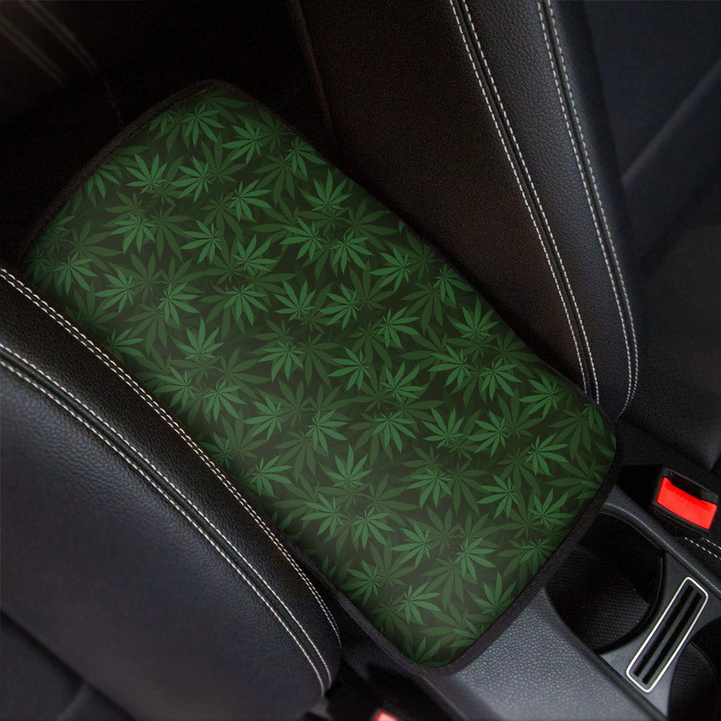 Forest Green Cannabis Leaf Print Car Center Console Cover