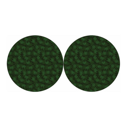 Forest Green Cannabis Leaf Print Car Coasters