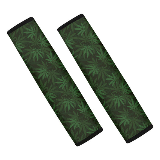 Forest Green Cannabis Leaf Print Car Seat Belt Covers