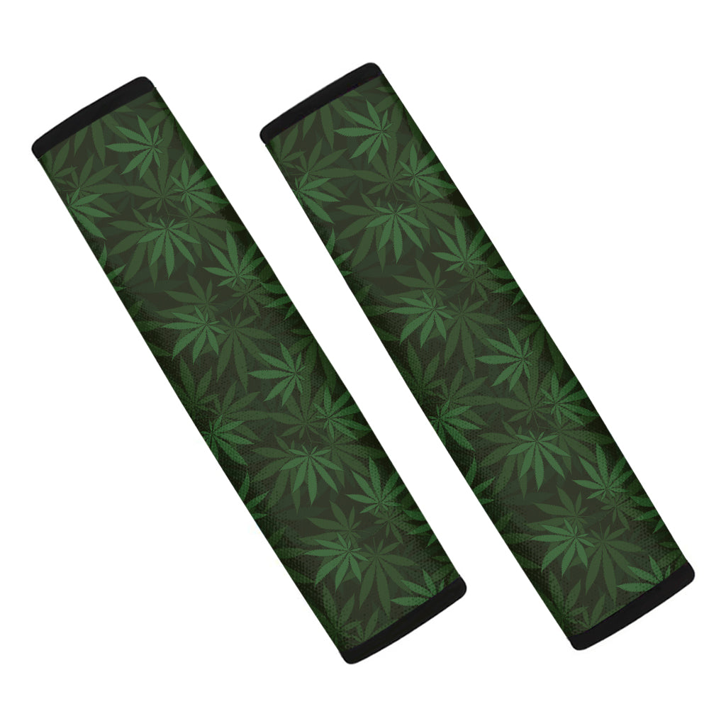 Forest Green Cannabis Leaf Print Car Seat Belt Covers