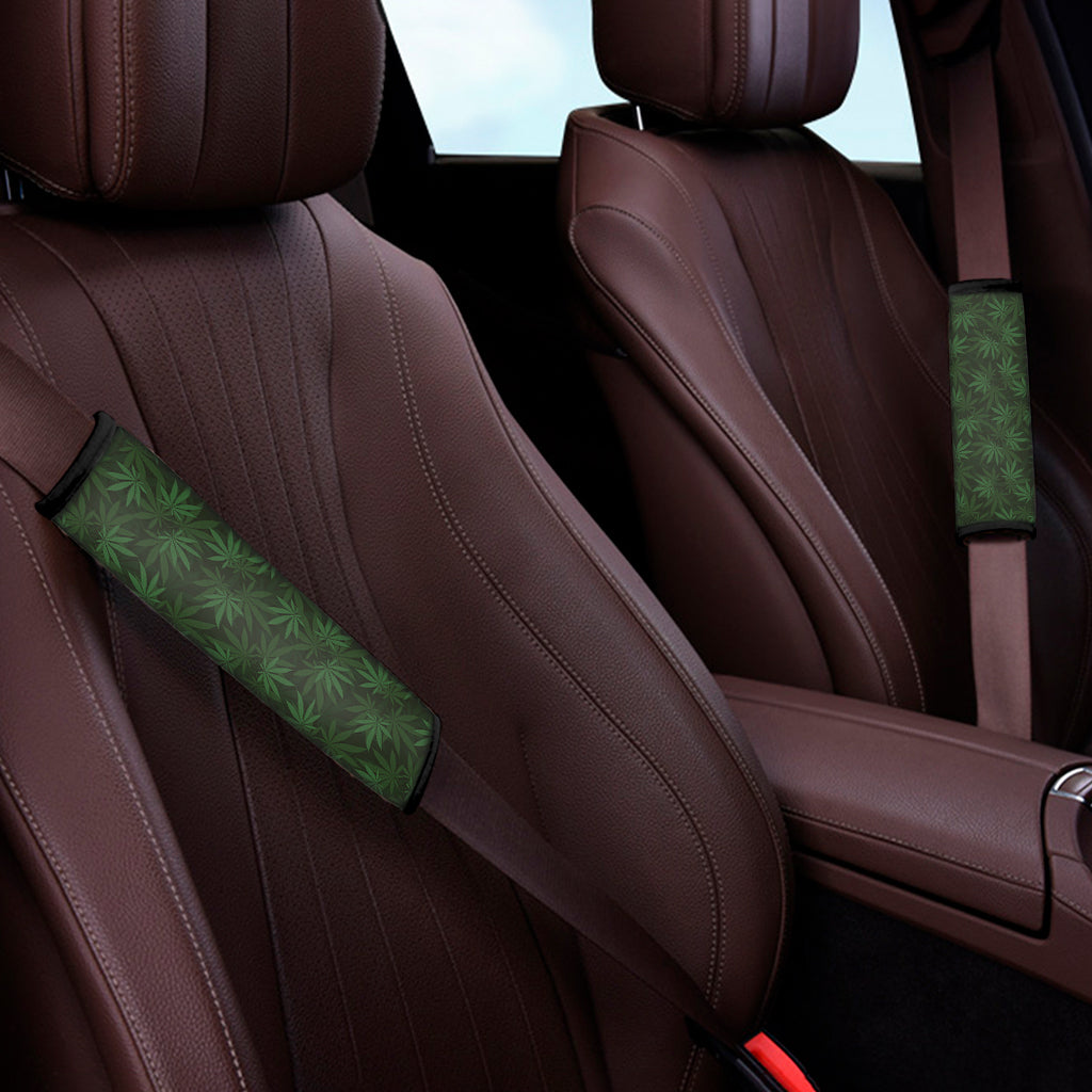 Forest Green Cannabis Leaf Print Car Seat Belt Covers