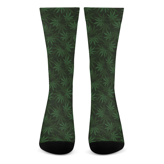 Forest Green Cannabis Leaf Print Crew Socks