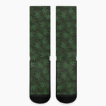 Forest Green Cannabis Leaf Print Crew Socks