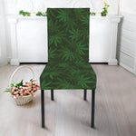 Forest Green Cannabis Leaf Print Dining Chair Slipcover