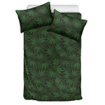 Forest Green Cannabis Leaf Print Duvet Cover Bedding Set