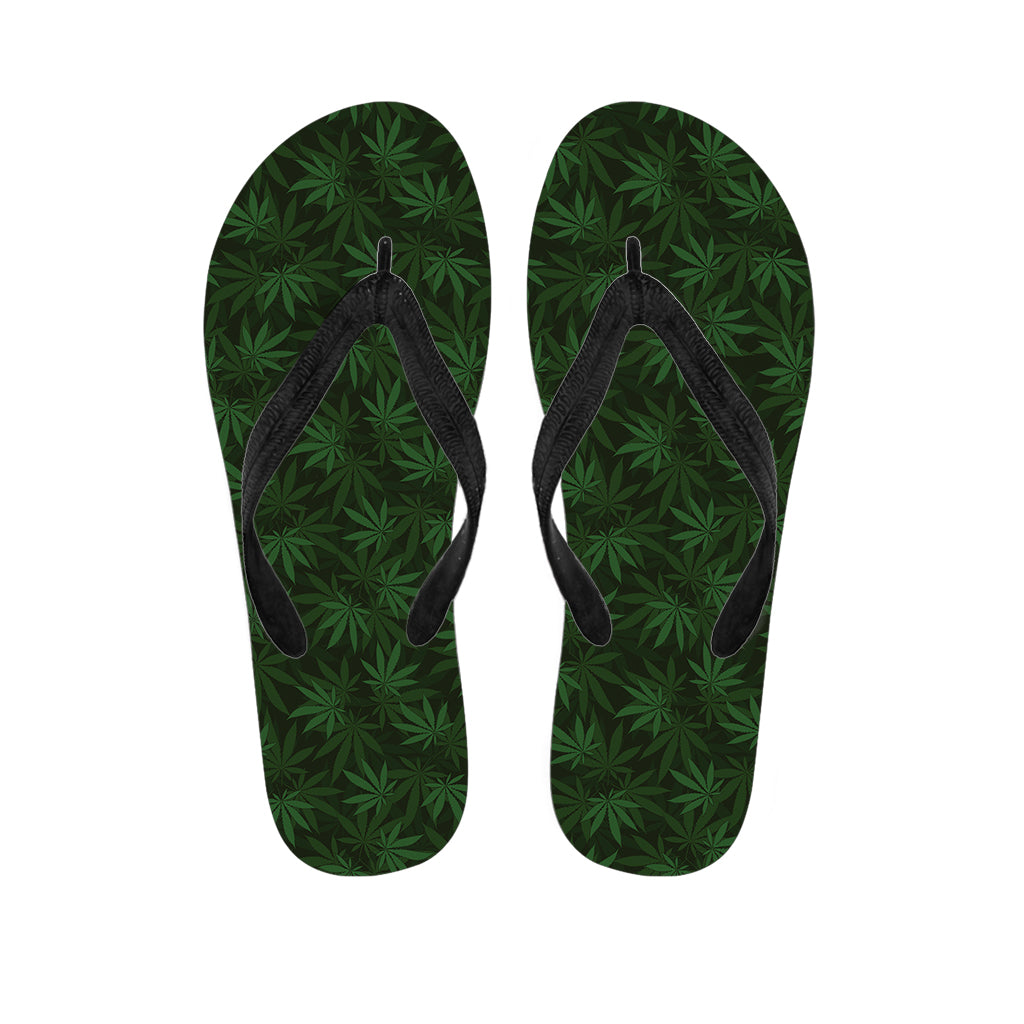 Forest Green Cannabis Leaf Print Flip Flops