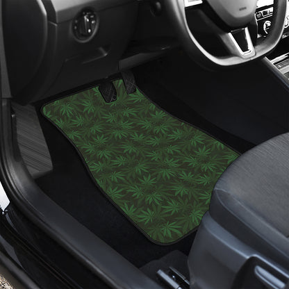Forest Green Cannabis Leaf Print Front and Back Car Floor Mats