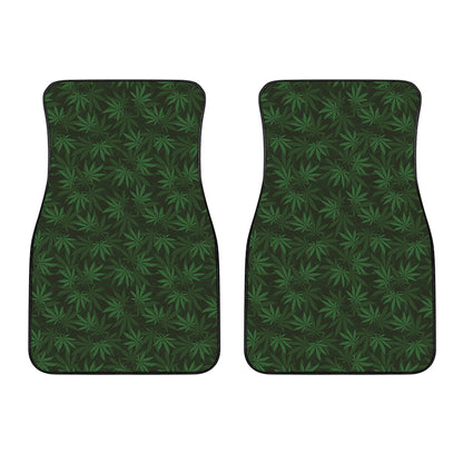 Forest Green Cannabis Leaf Print Front Car Floor Mats