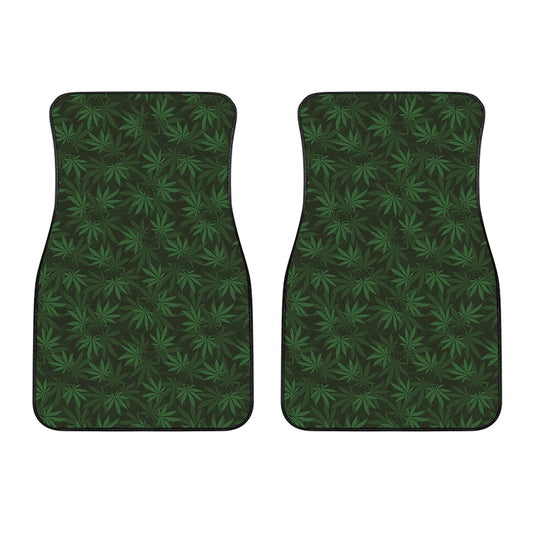 Forest Green Cannabis Leaf Print Front Car Floor Mats
