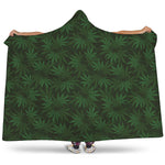 Forest Green Cannabis Leaf Print Hooded Blanket