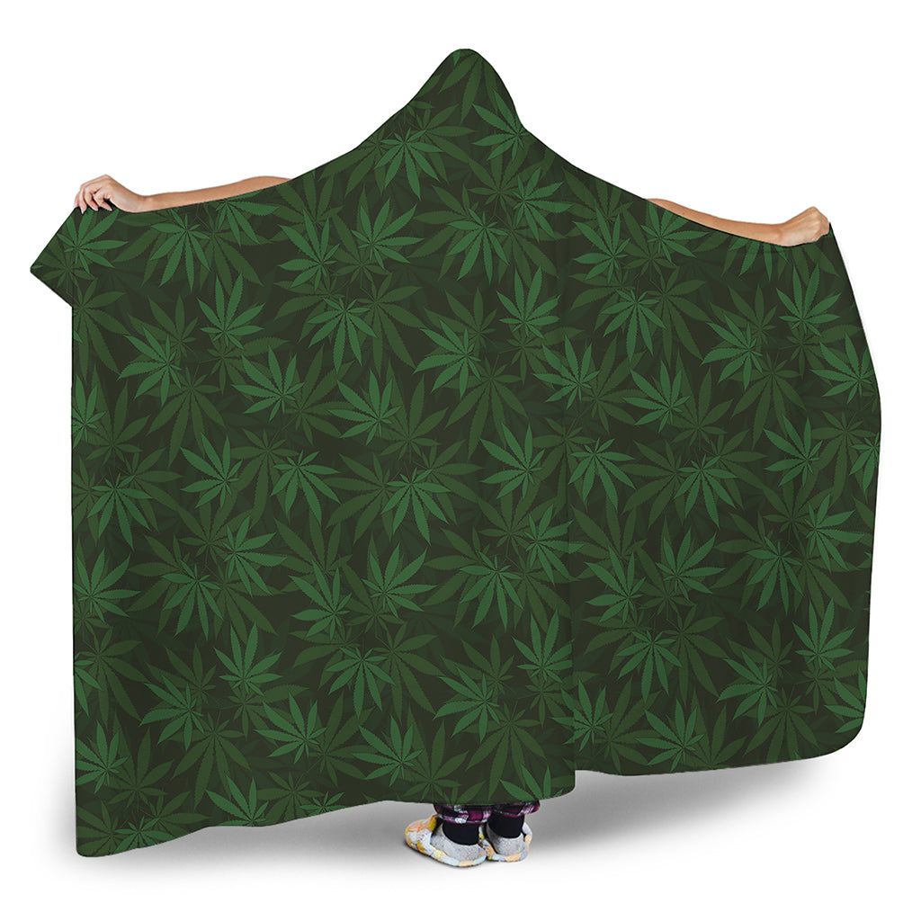 Forest Green Cannabis Leaf Print Hooded Blanket
