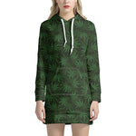 Forest Green Cannabis Leaf Print Hoodie Dress
