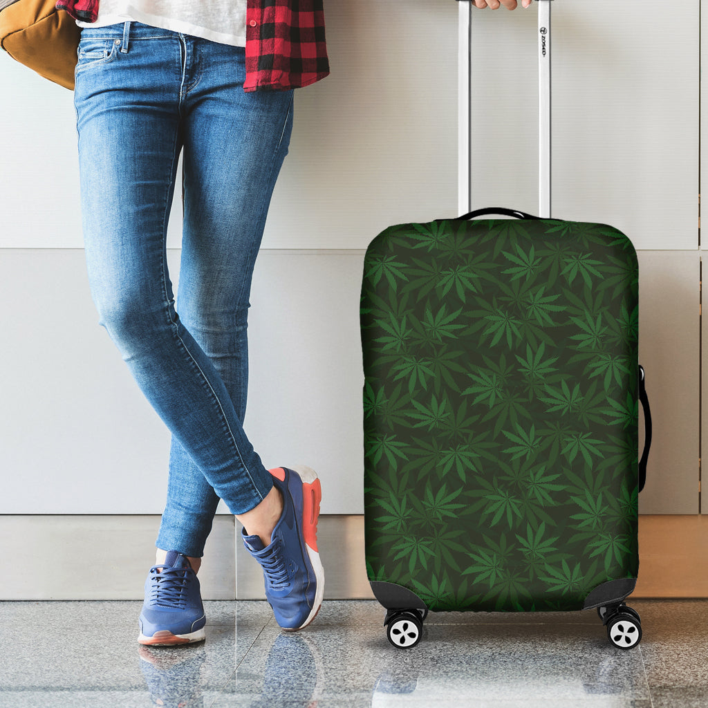 Forest Green Cannabis Leaf Print Luggage Cover