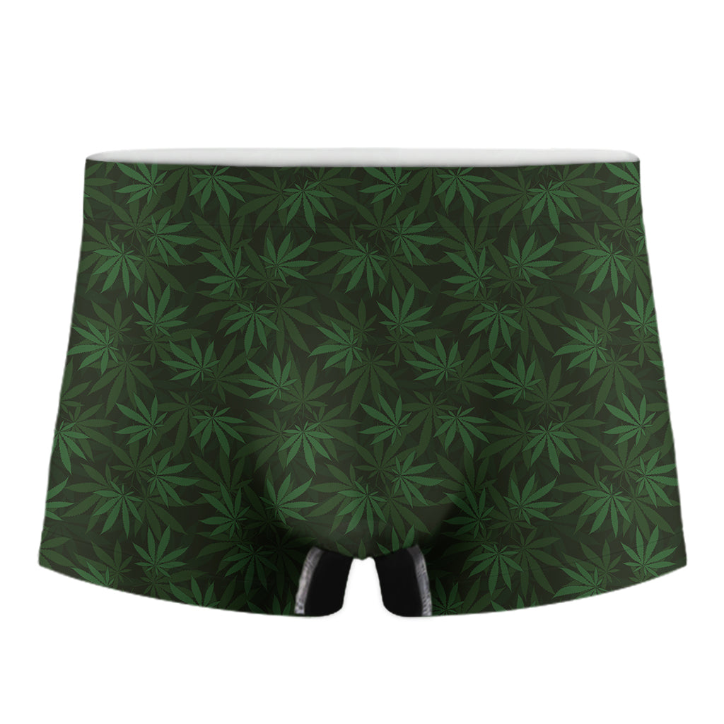 Forest Green Cannabis Leaf Print Men's Boxer Briefs