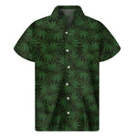 Forest Green Cannabis Leaf Print Men's Short Sleeve Shirt