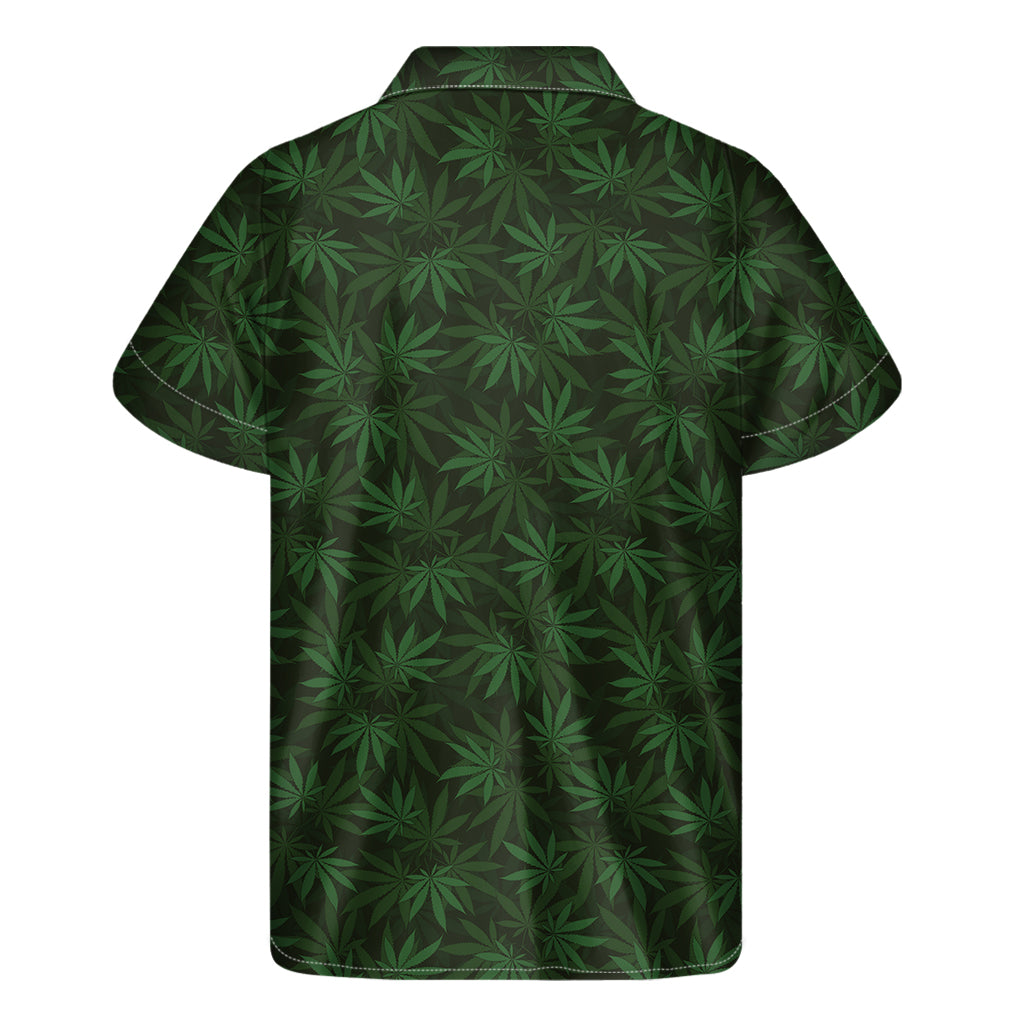 Forest Green Cannabis Leaf Print Men's Short Sleeve Shirt