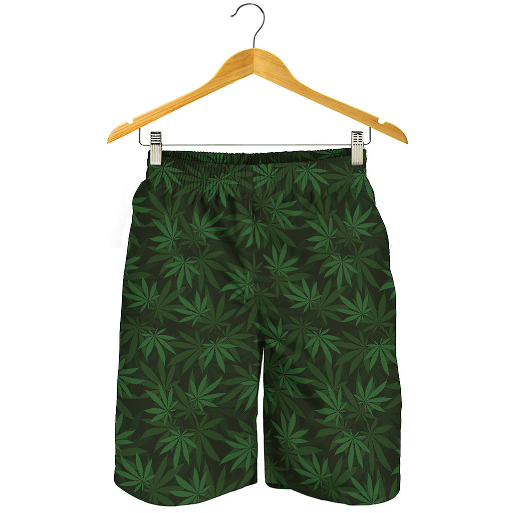 Forest Green Cannabis Leaf Print Men's Shorts