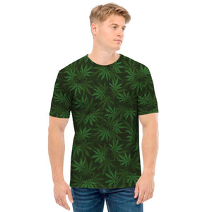 Forest Green Cannabis Leaf Print Men's T-Shirt