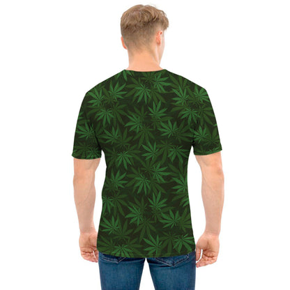 Forest Green Cannabis Leaf Print Men's T-Shirt
