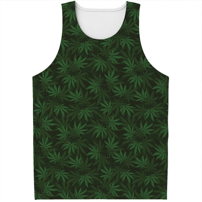 Forest Green Cannabis Leaf Print Men's Tank Top