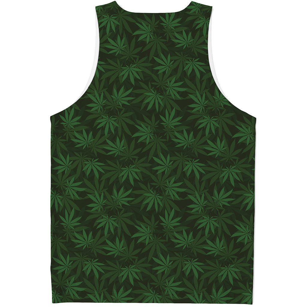 Forest Green Cannabis Leaf Print Men's Tank Top